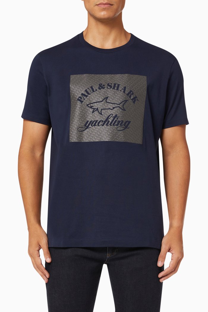 

Shark Print T-shirt in Cotton Jersey, Blue