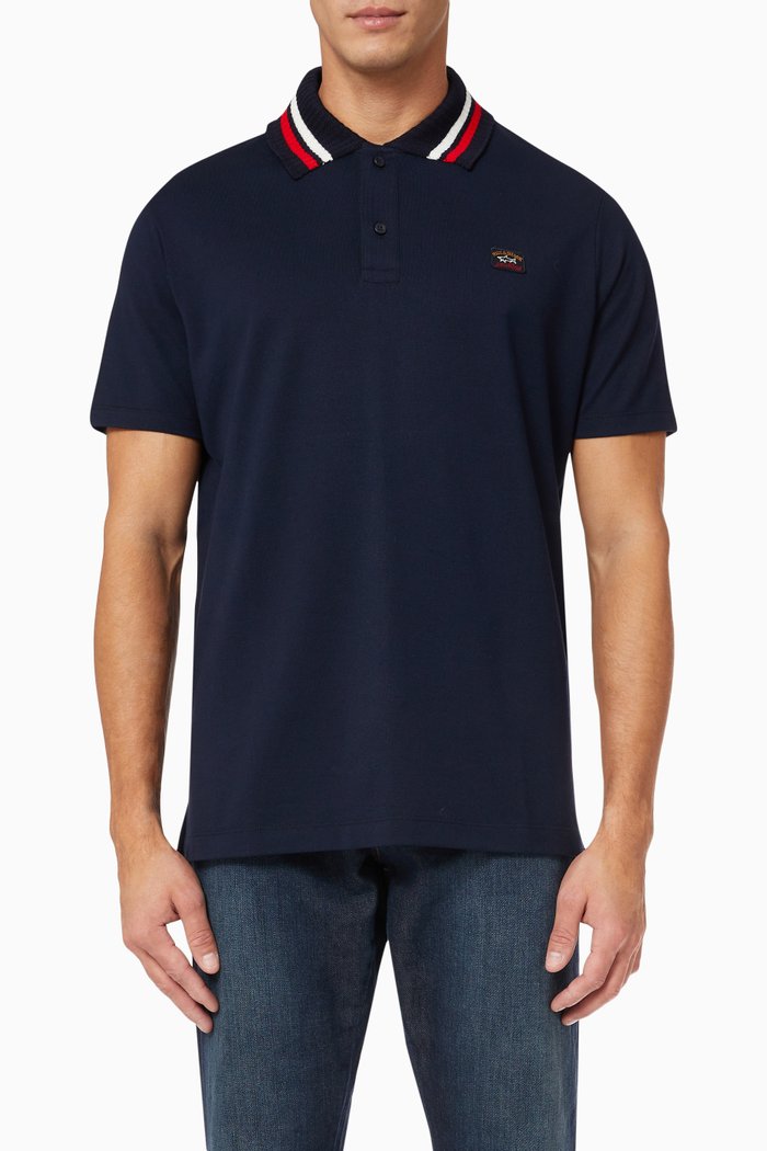 

Embroidered Polo T-shirt in Cotton Piqué, Blue