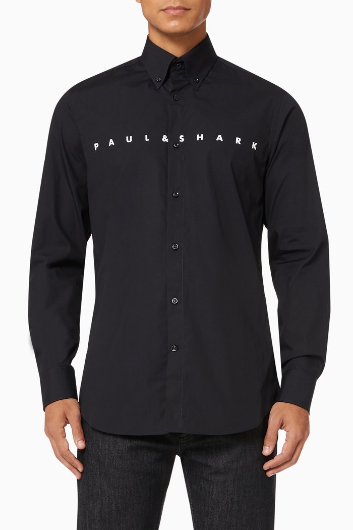 

Logo Print Shirt in Cotton Poplin, Black