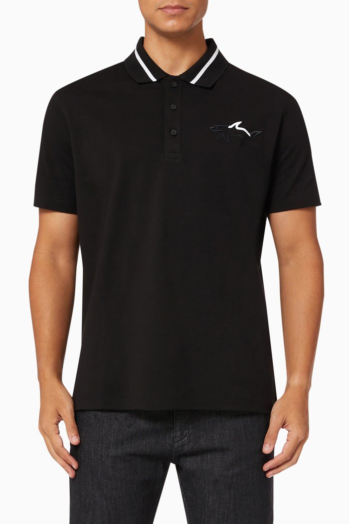 

Embroidered Logo Polo in Cotton Piqué, Black