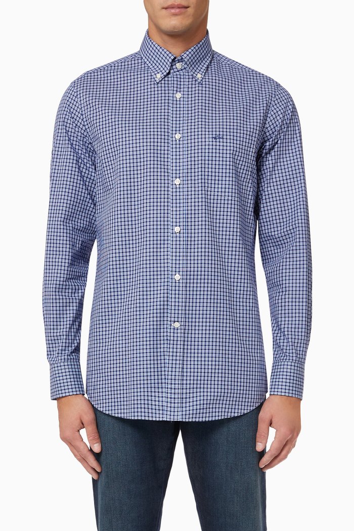 

Checked Shirt in Cotton Poplin, Blue
