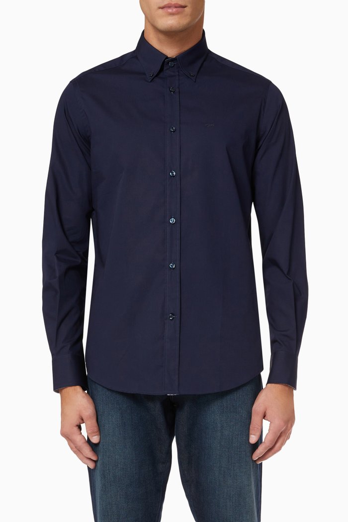 

Embroidered Logo Shirt in Cotton Poplin, Blue