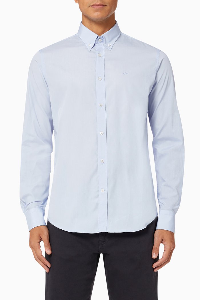 

Embroidered Logo Shirt in Cotton Poplin, Blue