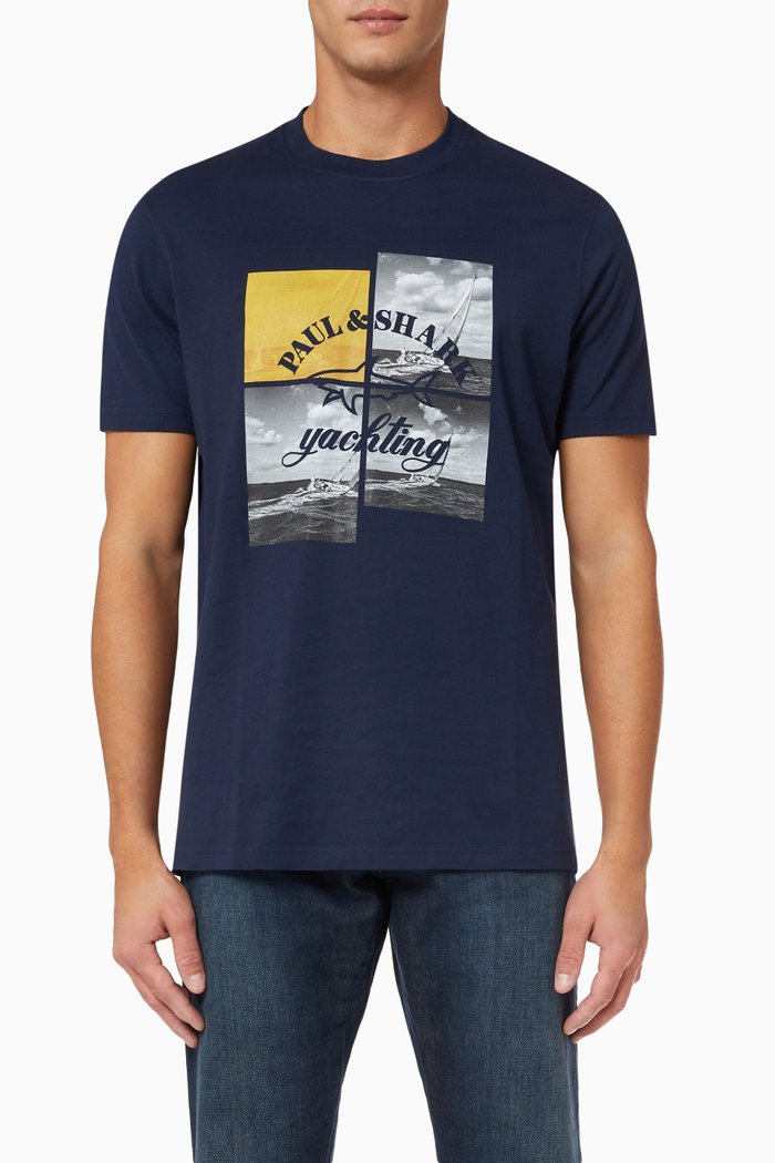 Logo Print T-shirt in Cotton Jersey, Blue