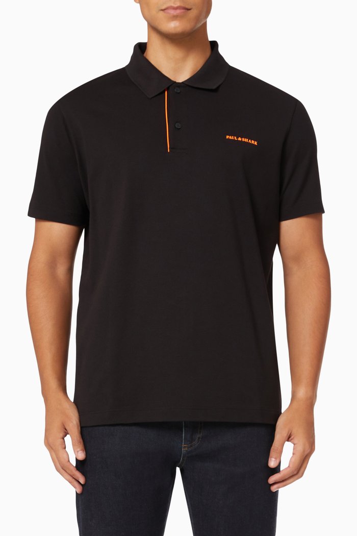 

Polo with Embroidered Paul&Shark Logo in Cotton Piqué, Black