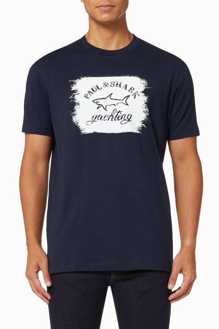

Shark Print T-shirt in Cotton Jersey, Blue