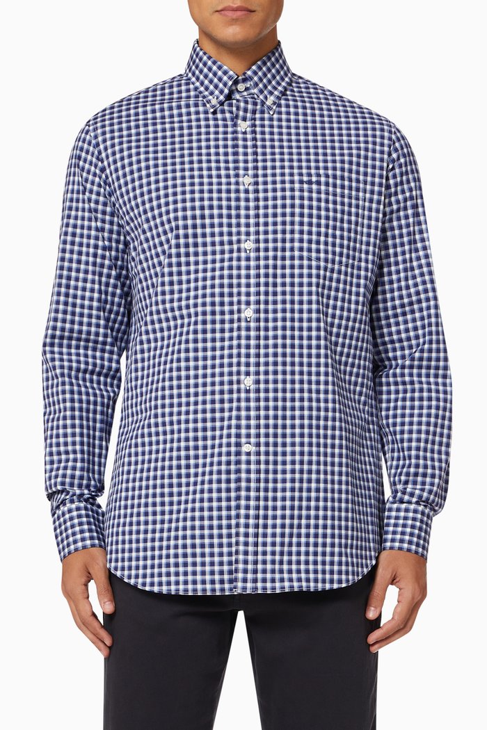 

Checked Shirt in Cotton Poplin, Blue