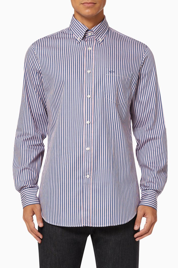 

Striped Shirt in Cotton Poplin, Blue