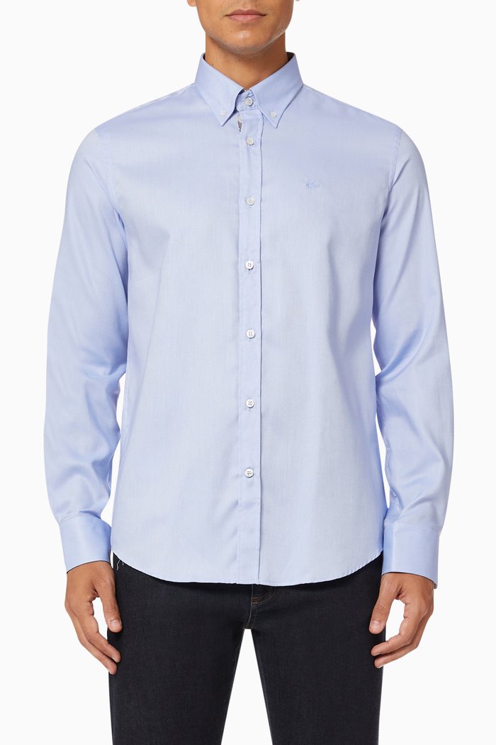 Embroidered Shirt in Cotton Poplin, Blue