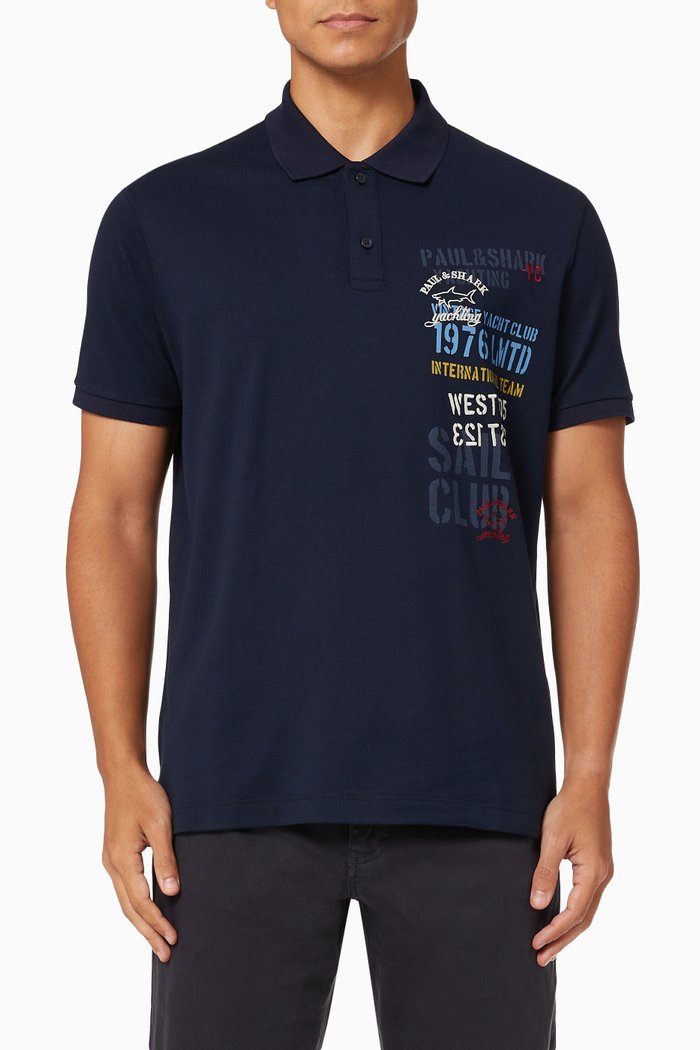 

Embroidered Polo T-shirt in Cotton Piqué, Blue