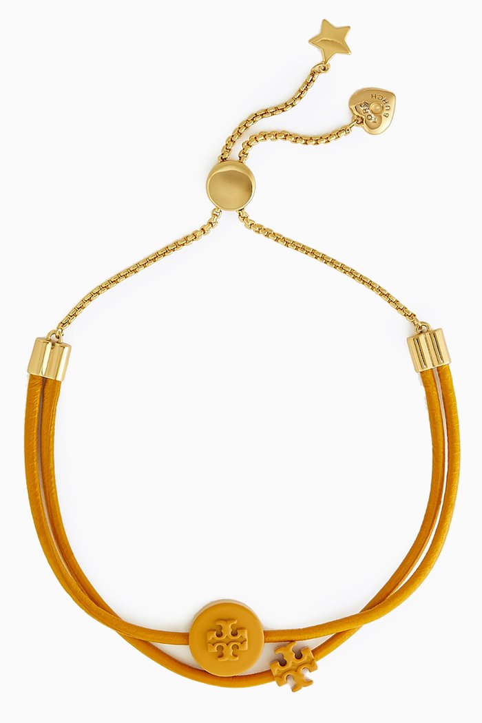 Kira Powder Coated Charm Slider Bracelet in Leather, Yellow