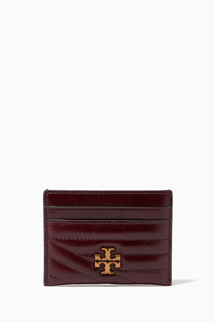 

Kira Chevron Glazed Card Case in Quilted Leather, Burgundy