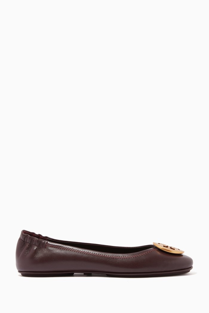Minnie Travel Ballet Flats in Leather, Burgundy