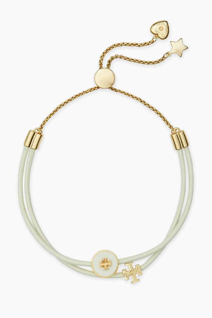 

Kira Enamel Charm Slider Bracelet in Leather, Neutral