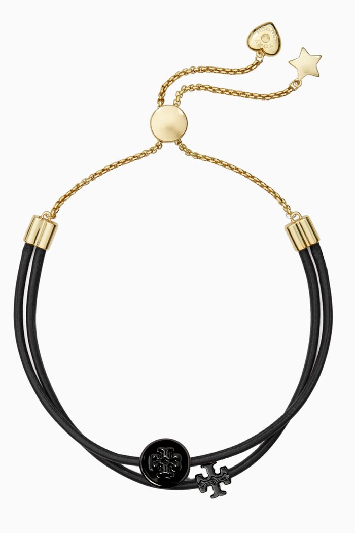 

Kira Powder Coated Charm Slider Bracelet in Leather, Black