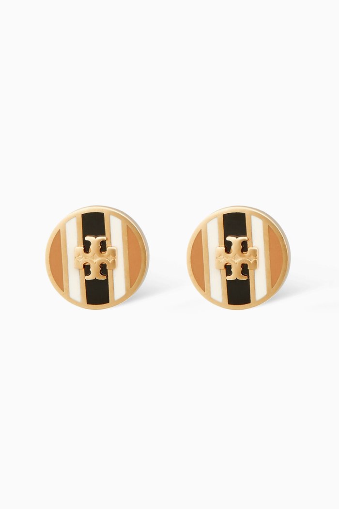 

Kira Enamel Striped Circle-Stud Earrings, Gold