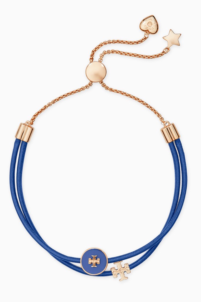 

Kira Enamel Charm Slider Bracelet in Leather, Blue