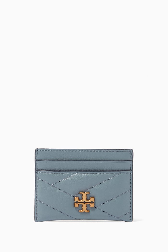 Kira Chevron Card Case in Leather, Blue