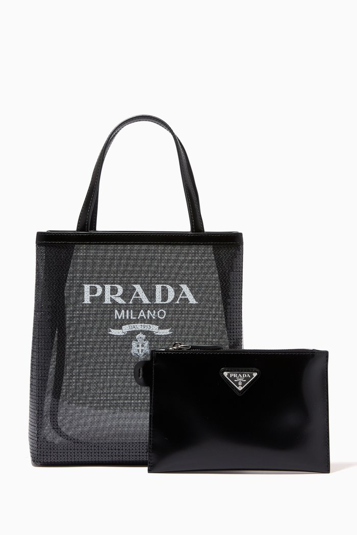 

Sequinned Logo Tote Bag in Mesh, Black