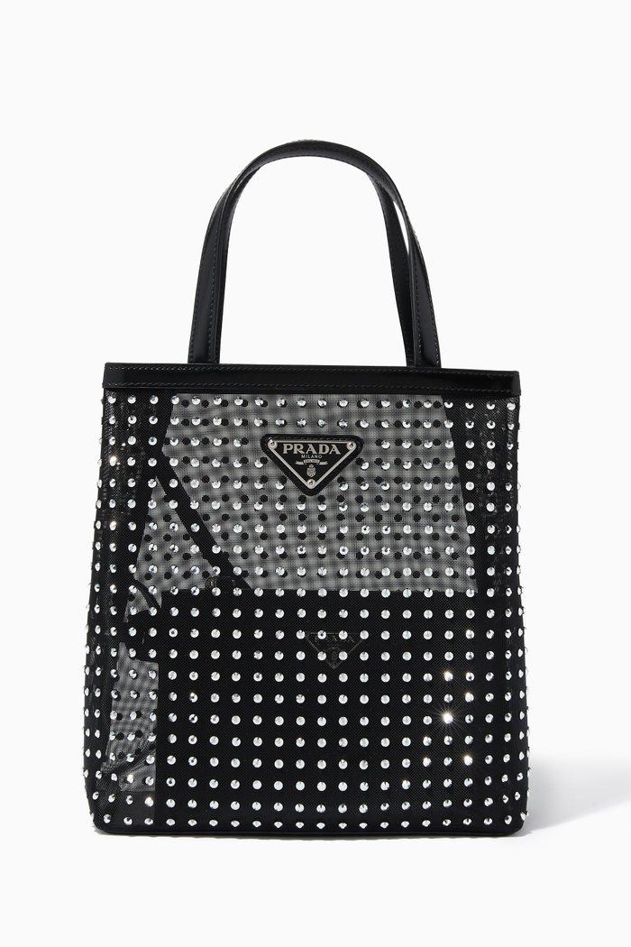 

Small Tote Bag in Crystal Mesh & Leather, Black