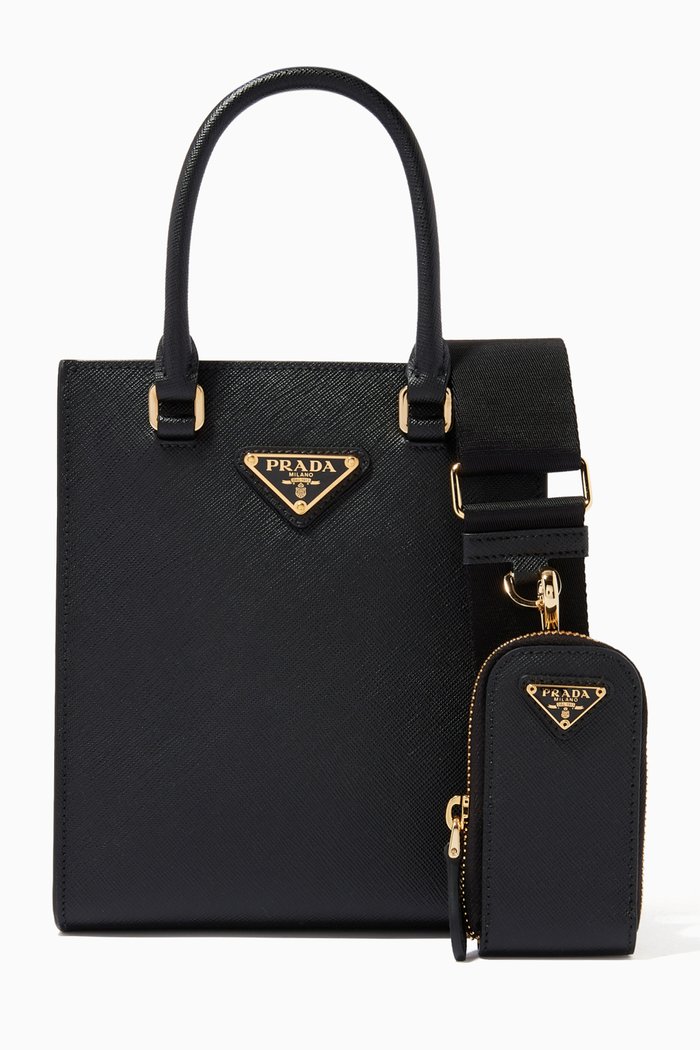 

Small Top Handle Bag in Saffiano Leather, Black