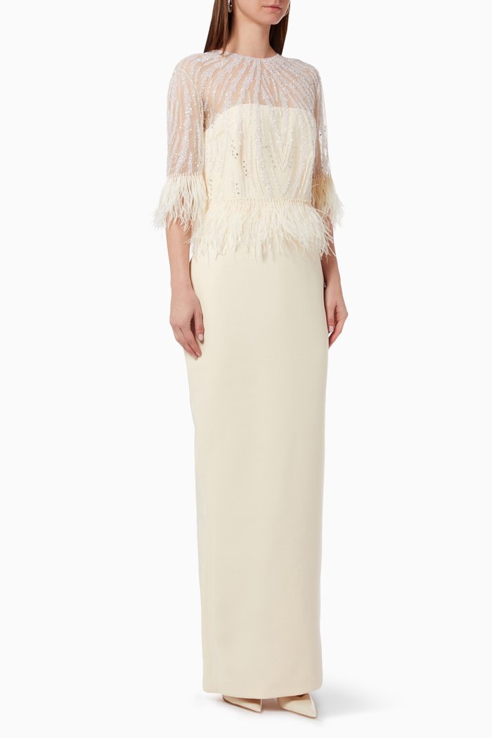 

Cole Beaded Gown in Crepe, Neutral