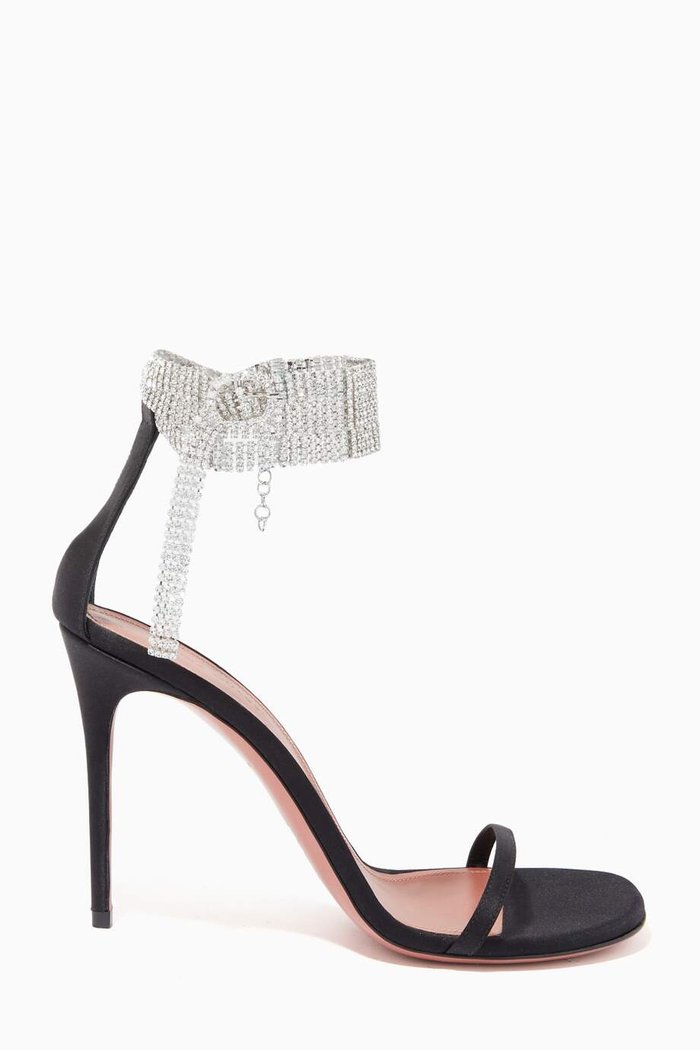 Giorgia Crystal Sandals in Satin, Black