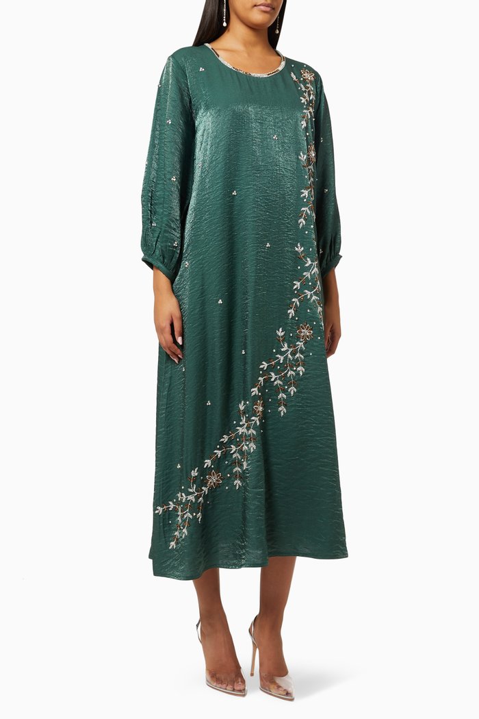 

Floral Beaded Embellished Dress, Green