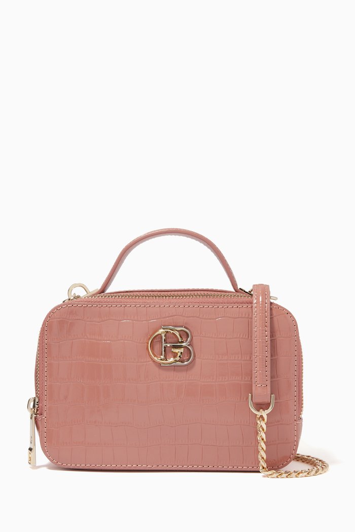 Crossbody in Embossed Leather, Neutral