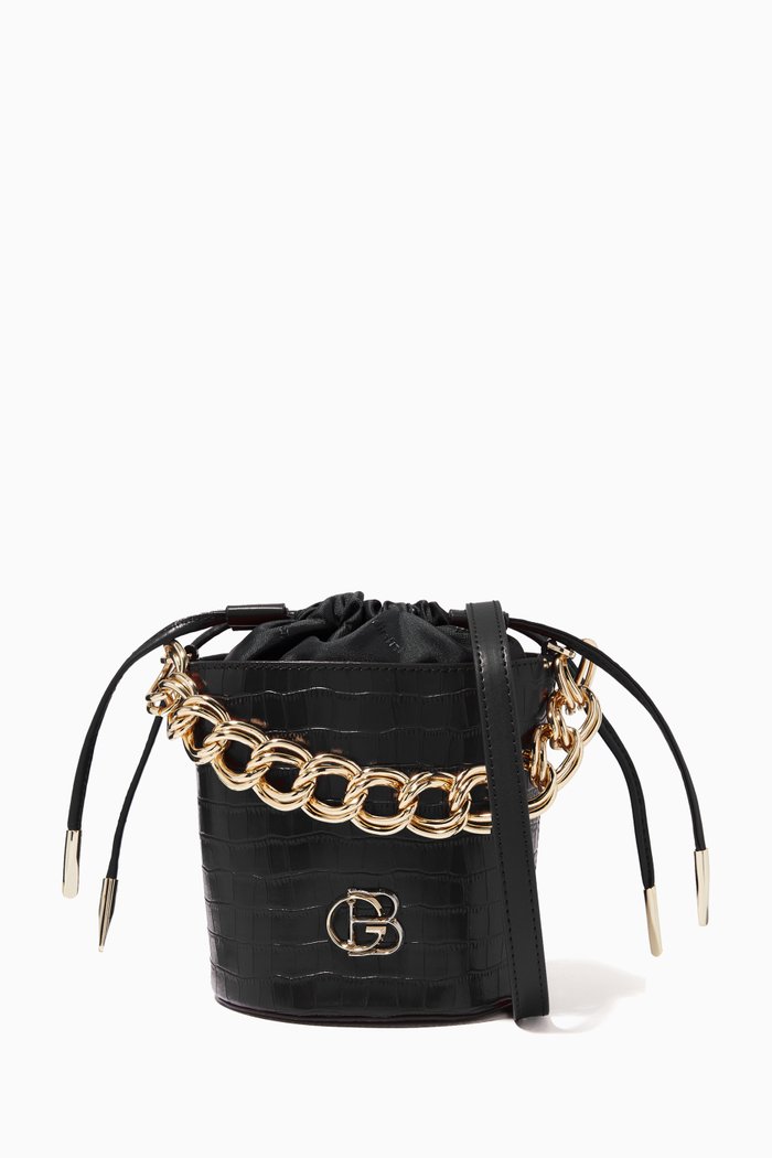 

Bucket Bag in Embossed Leather, Black
