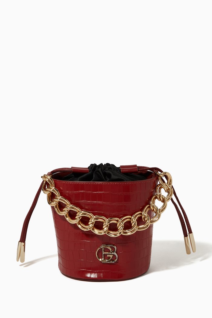 

Bucket Bag in Embossed Leather, Brown