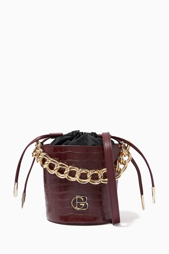 

Bucket Bag in Embossed Leather, Burgundy