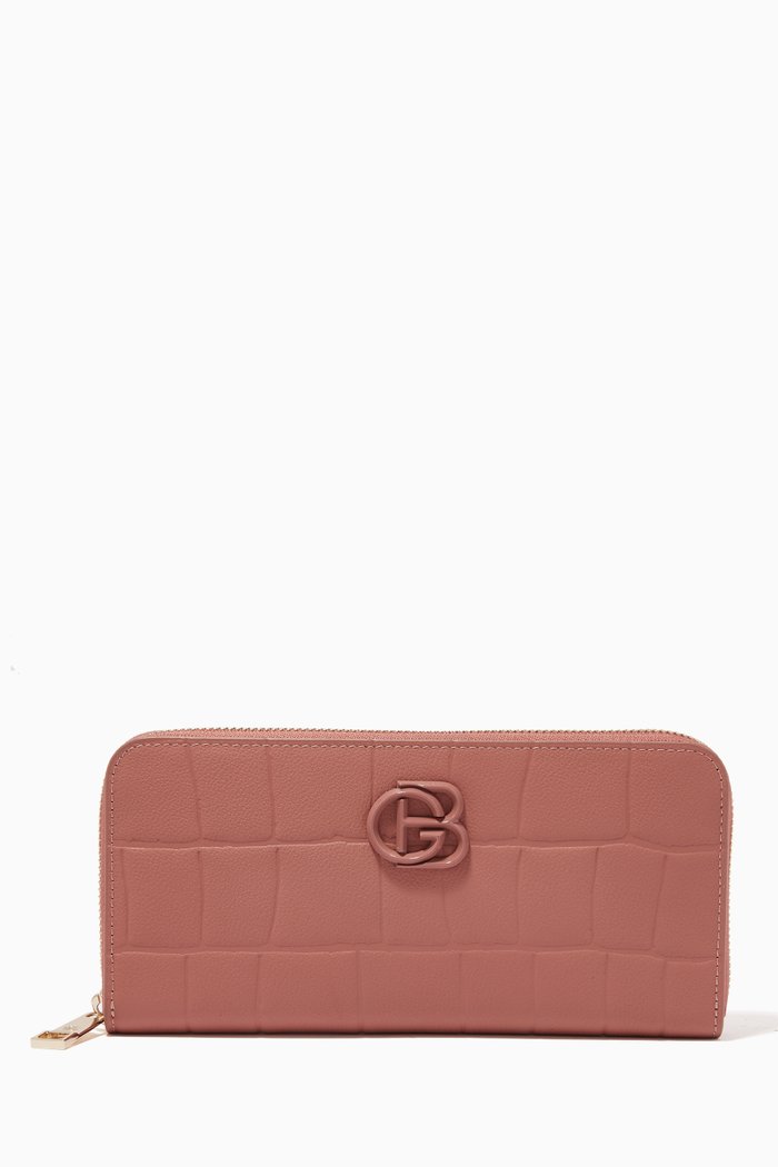 Wallet in Embossed Leather, Pink