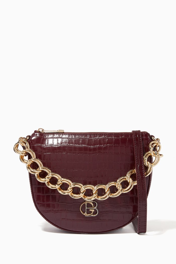 

Crossbody in Embossed Leather, Burgundy