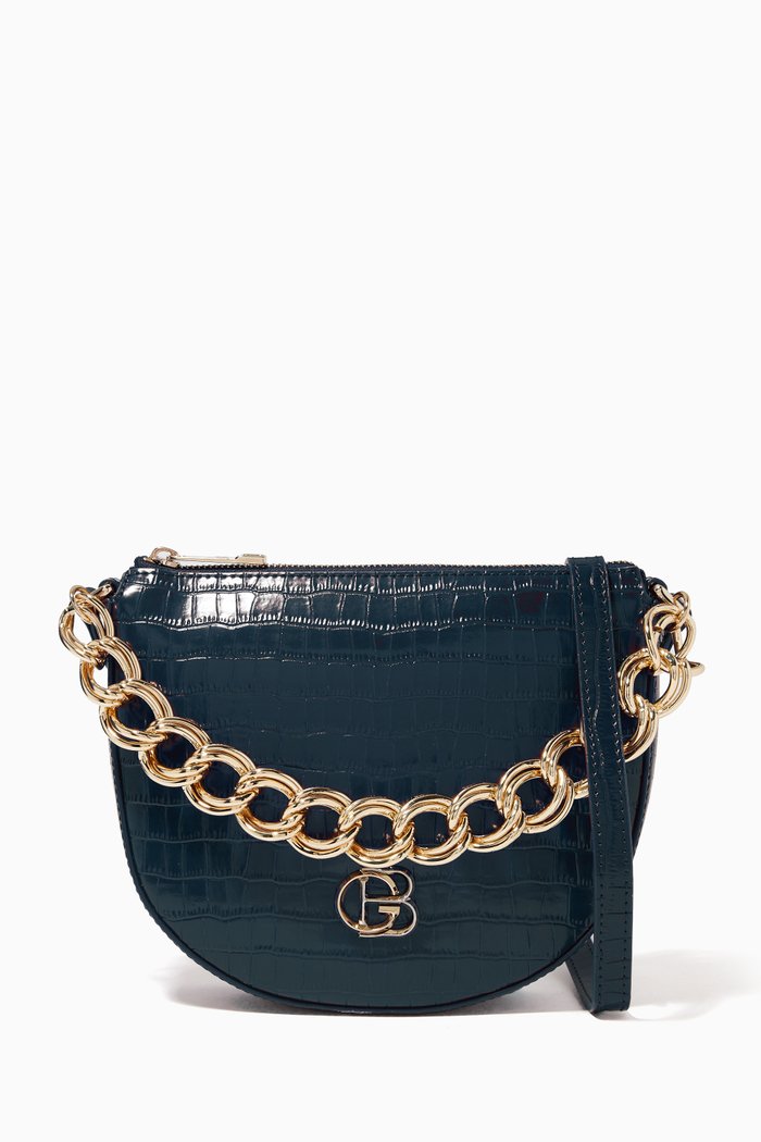 

Crossbody in Embossed Leather, Blue
