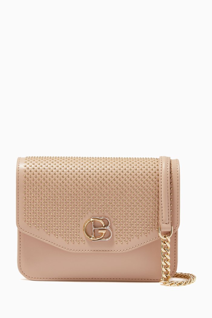 

Beaded Crossbody in Leather, Neutral