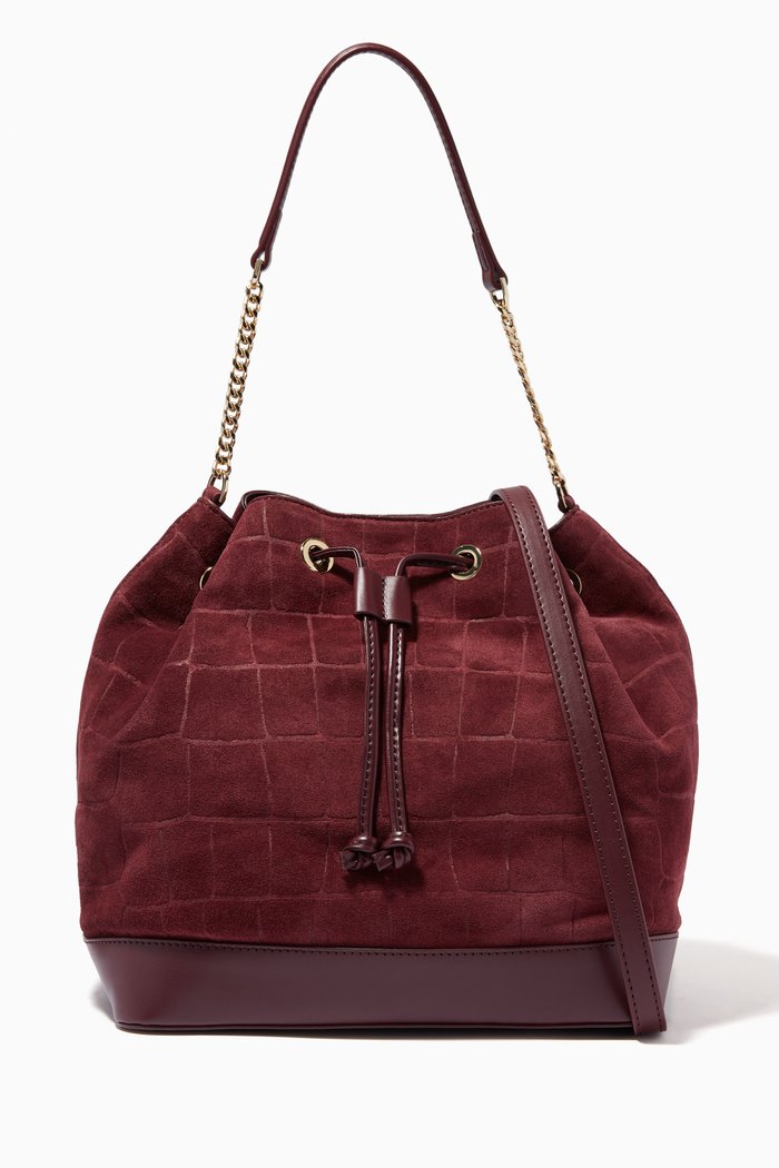 

Embossed Bucket Bag, Burgundy