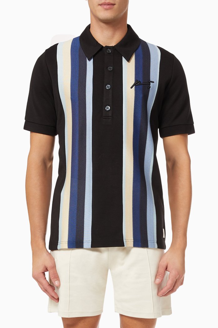 

Irwin Panelled Slim Fit Polo Shirt in Ponte Knit, Black