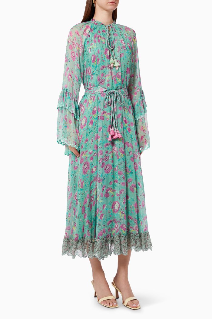 

Hera Midi Dress in Crinkled Chiffon, Blue