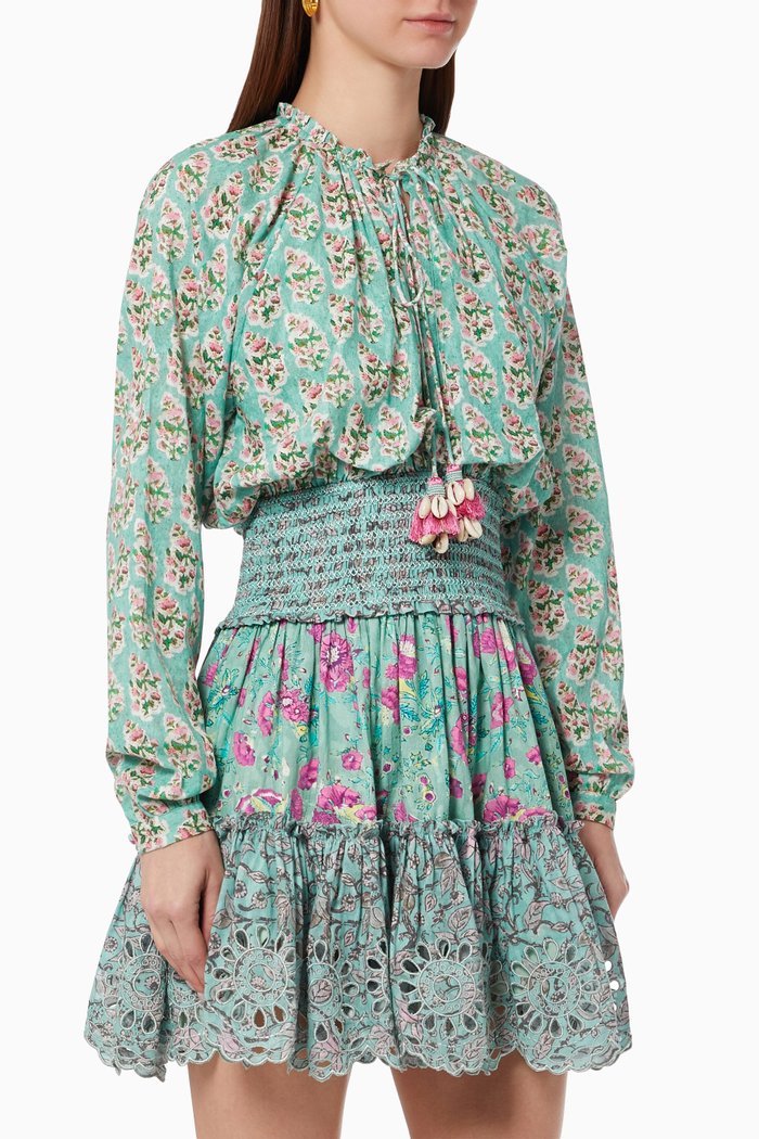 

Hera Smocked Waist Mini Dress in Cotton, Blue