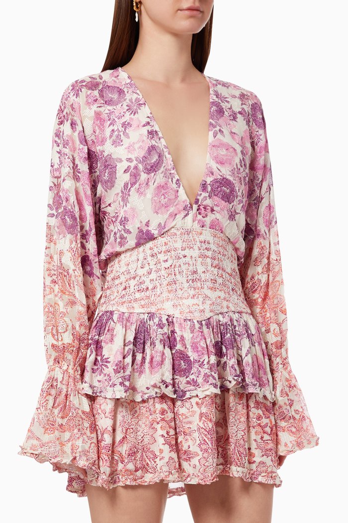 

Suki Ruffled Short Dress in Cross-stitched Georgette, Pink