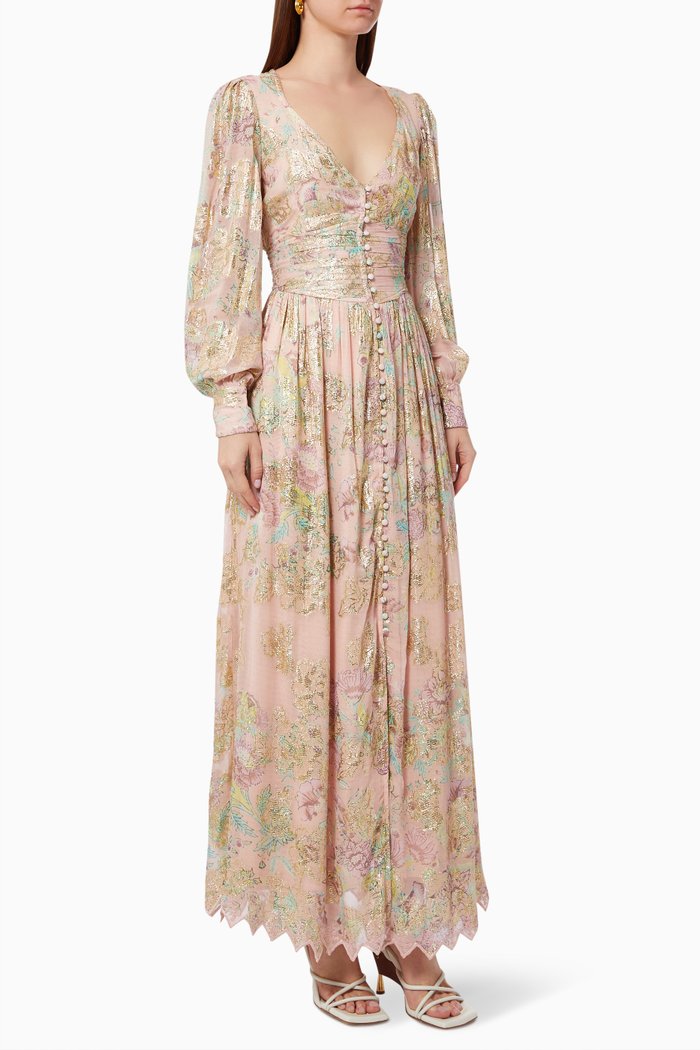 

Nora Maxi Dress in Georgette & Lurex, Pink