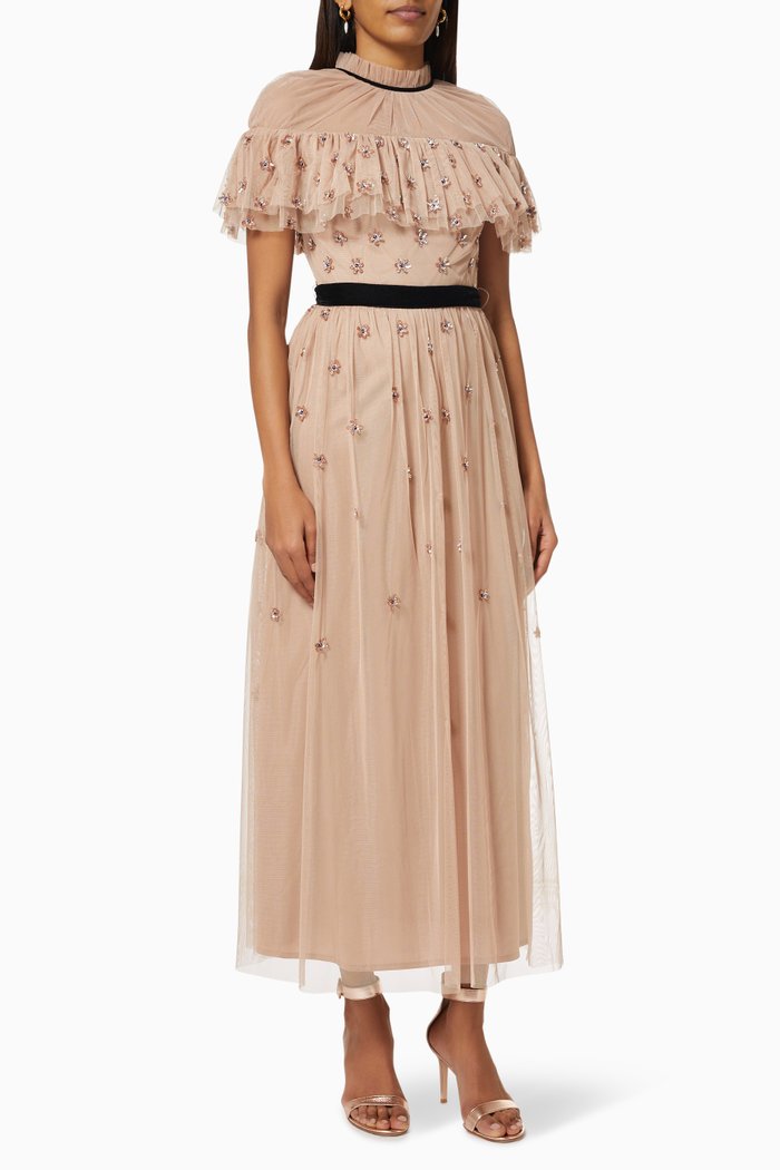 

Sequin Embellished Ruffle Dress, Pink