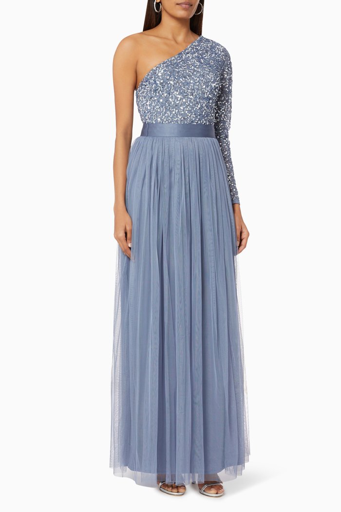 One Shoulder Sequin Dress, Blue