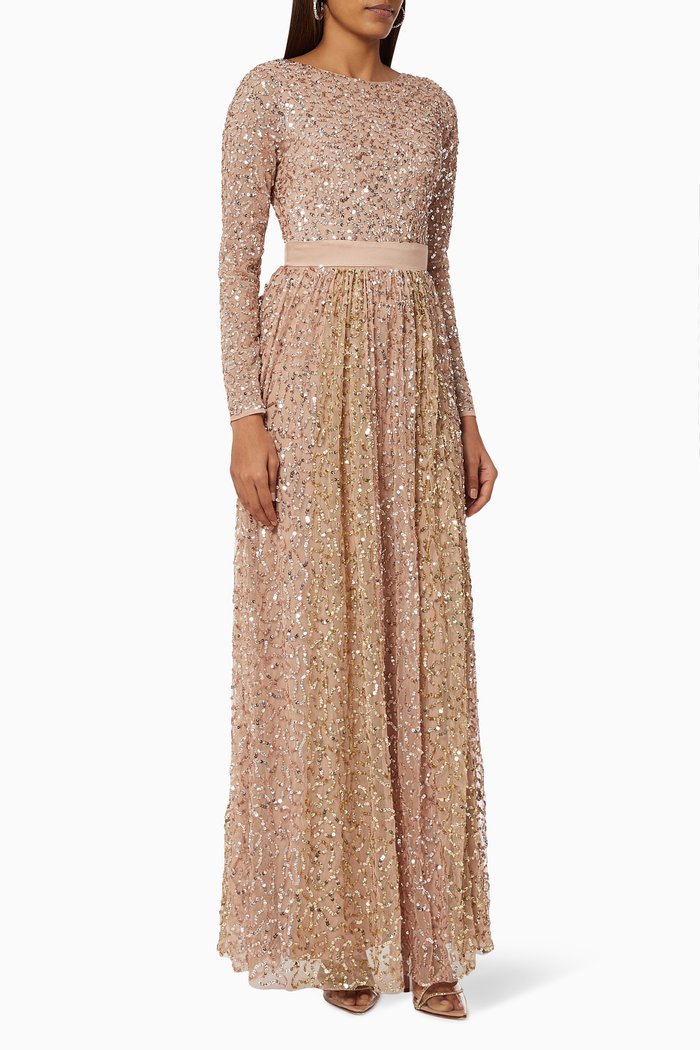 

Long Sleeve Sequin Gown, Pink