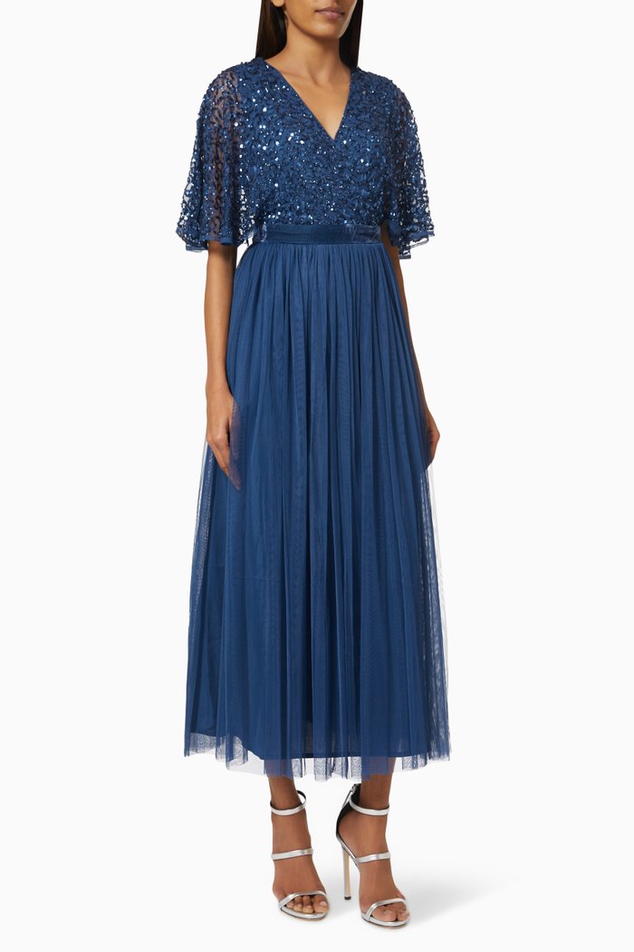 

Sequin Embellished Wrap Dress, Blue