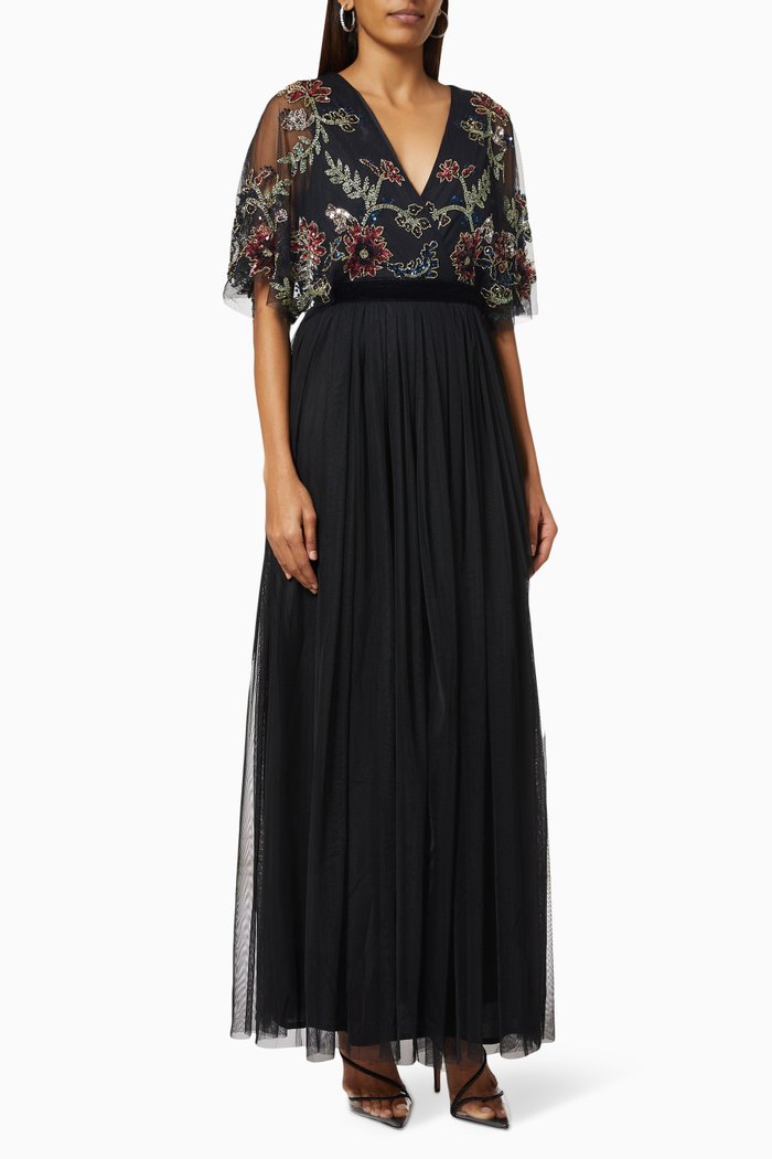 

Sequin Embellished Wrap Dress, Black