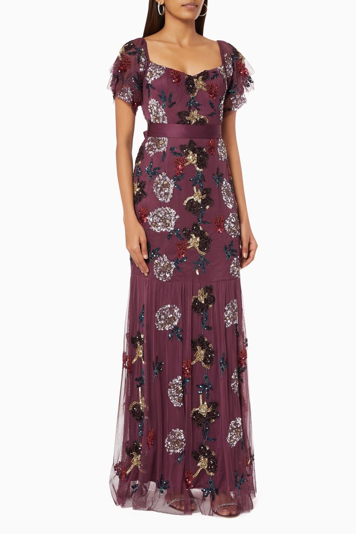 Beaded Embellished Dress, Burgundy