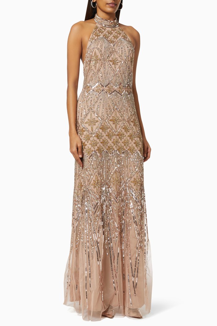Celestial Beaded Embellished Dress, Pink