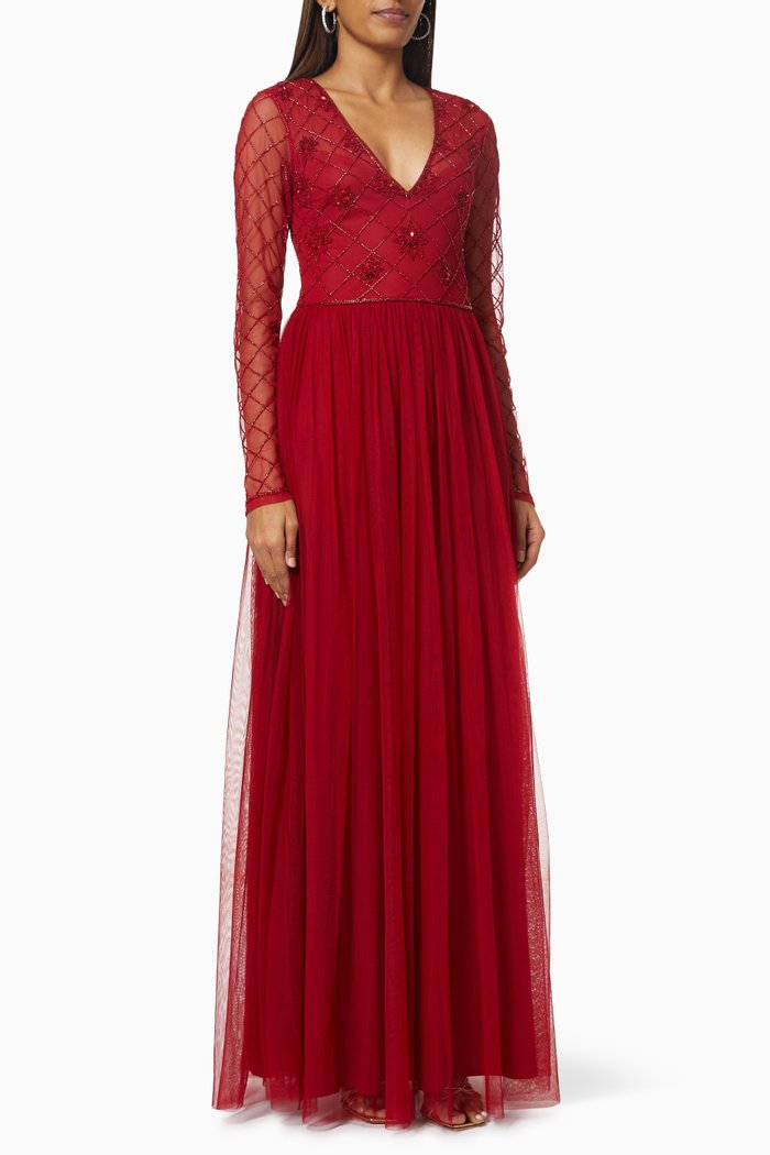 

Beaded Embellished Dress, Red